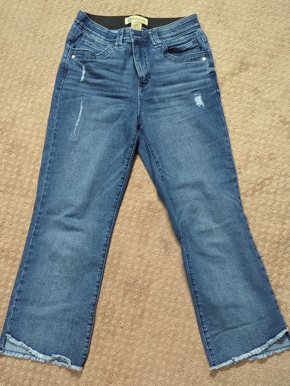 Women’s Blue Distressed Raw-Hem Jeans-Democracy